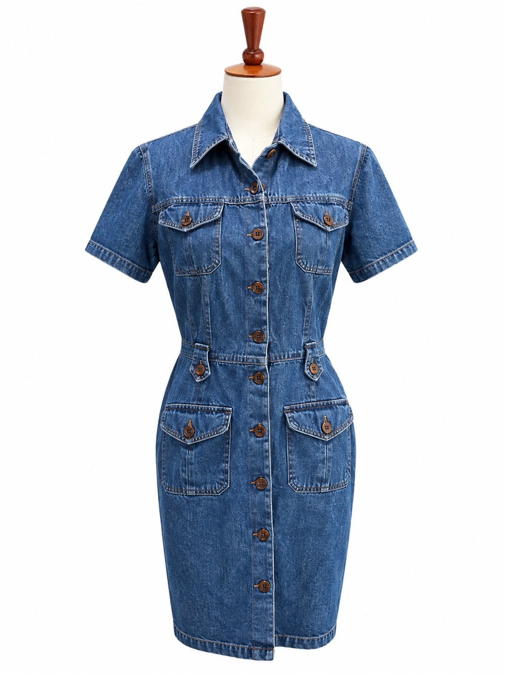 St. John's Bay Women's Denim Chambray Fitted Petite Dress Button Down Vintage